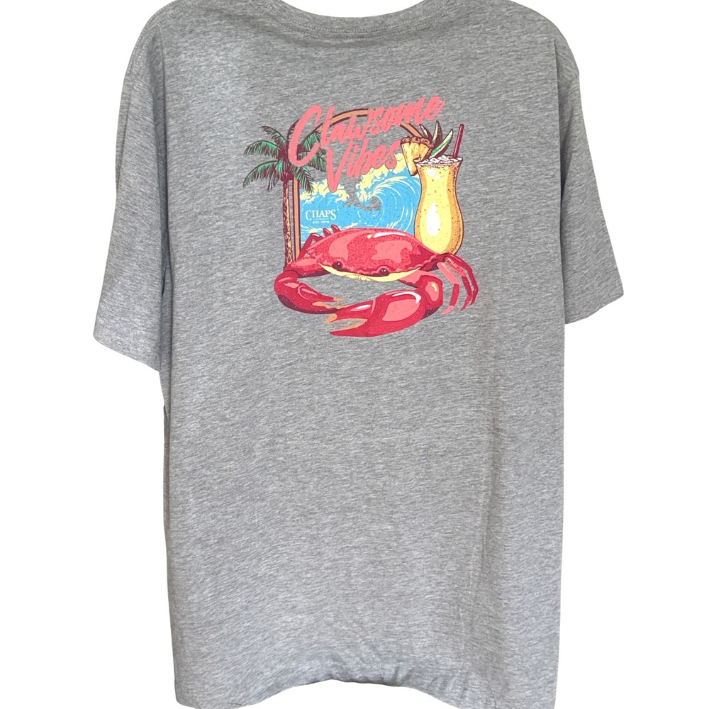 Chaps cotton crewneck t-shirt "Clawsome Vibes" graphic‎ crab drink on back NWT L